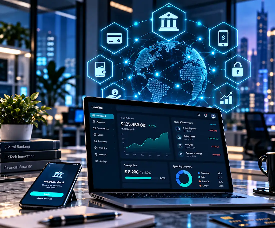 Banking and fintech software solutions for secure digital banking, financial operations, and modern fintech services.