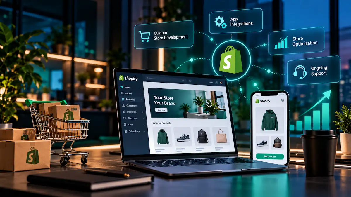 Shopify development solutions for custom store development, integrations, automation, optimization, and ongoing support